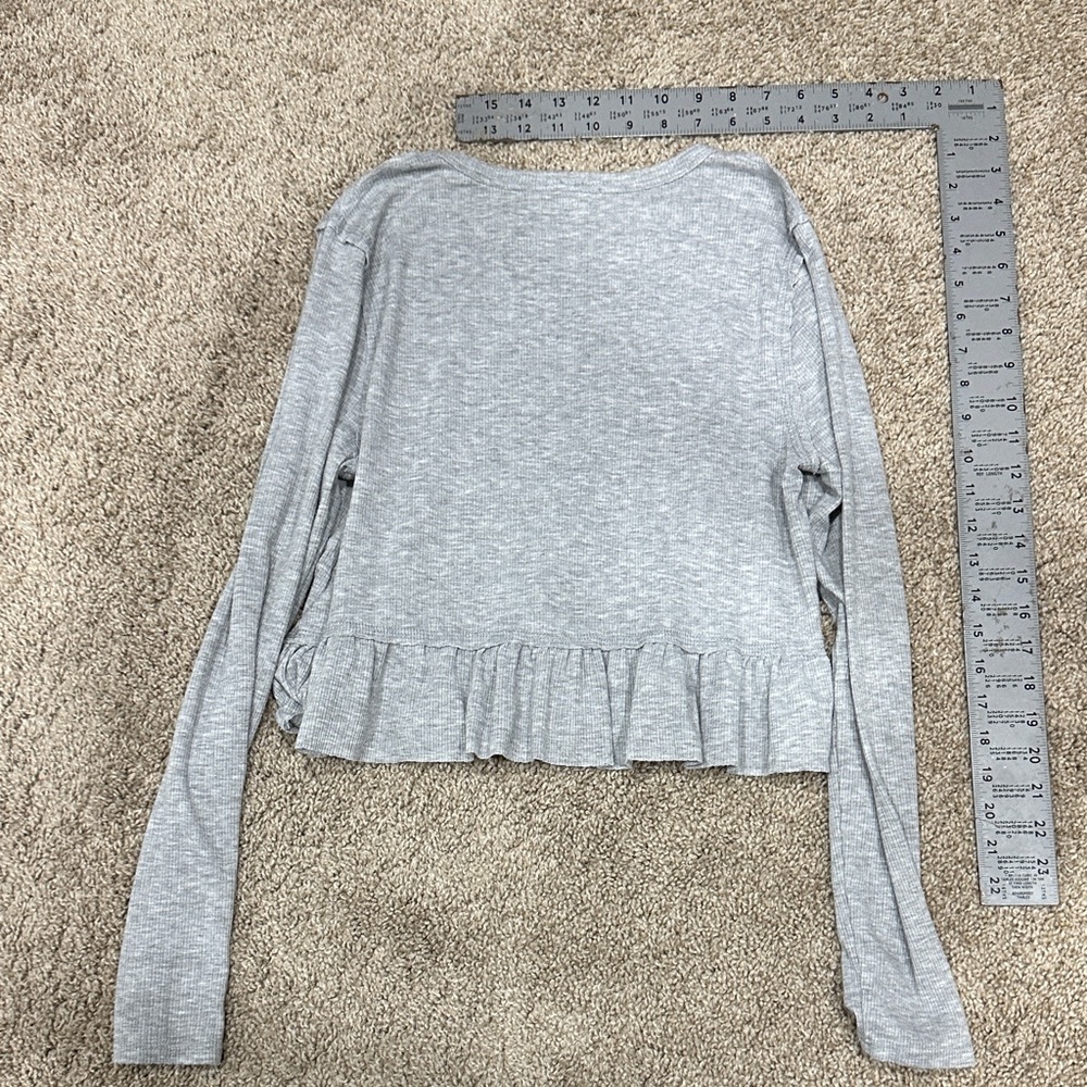Altar'd State Light Gray Long Sleeve Ruffle Top - Picture 3 of 3